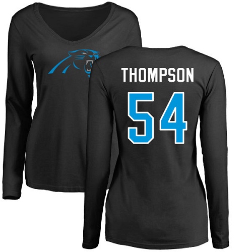 Carolina Panthers Black Women Shaq Thompson Name and Number Logo Slim Fit NFL Football #54 Long Sleeve T Shirt